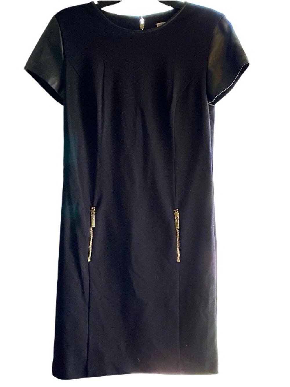 MICHAEL Michael Kors Black Short Sleeve Shift Dress with Gold Zippers